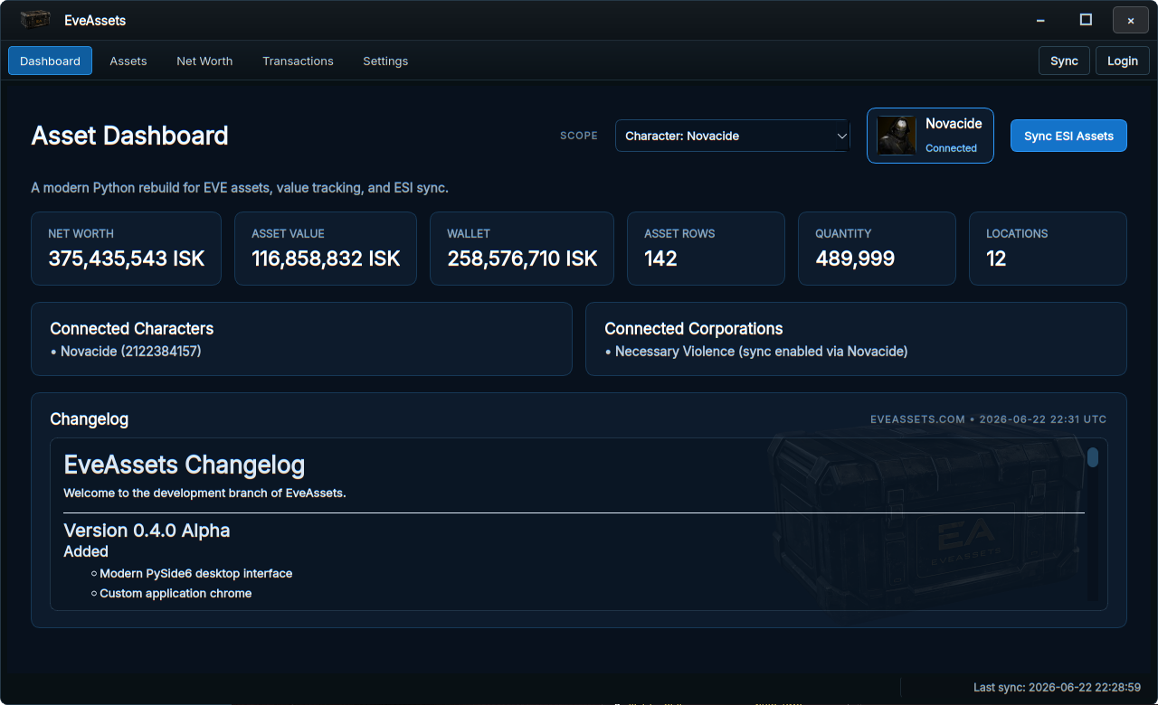 EveAssets application screenshot